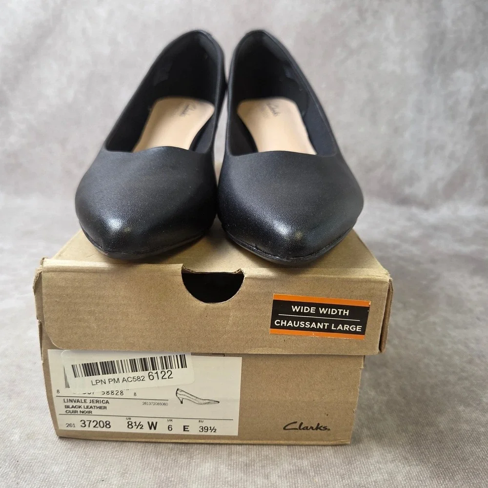 Clarks Linvale Jerica Black Leather Kitten Heel Pumps Womens 8.5 W Wide 26137208 - Picture 3 of 8